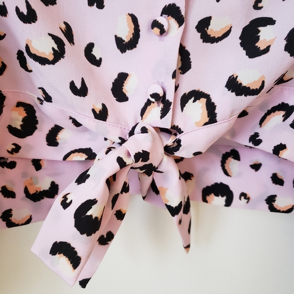 TOPSHOP Pink Animal Print Frill Tie Front Blouse Size 4 - Picture 5 of 13